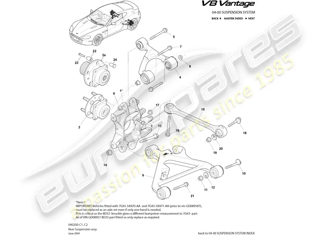aston martin v8 vantage (2015) rear suspension assembly part diagram
