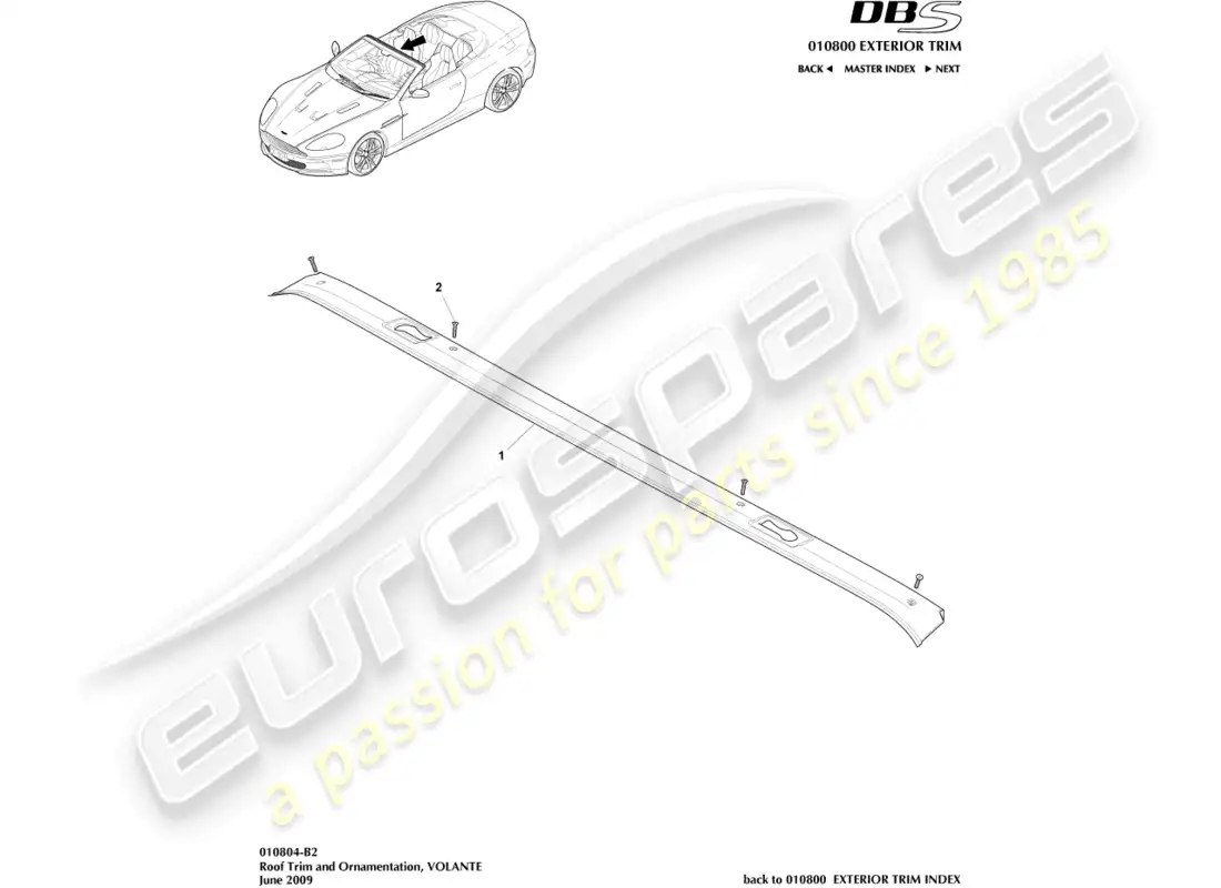 aston martin dbs (2011) roof trim, volante parts diagram
