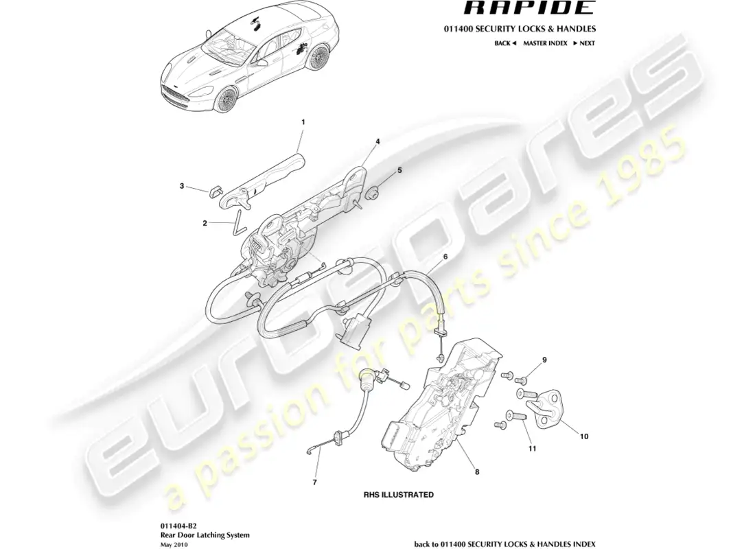 aston martin rapide (2017) rear door latch parts diagram