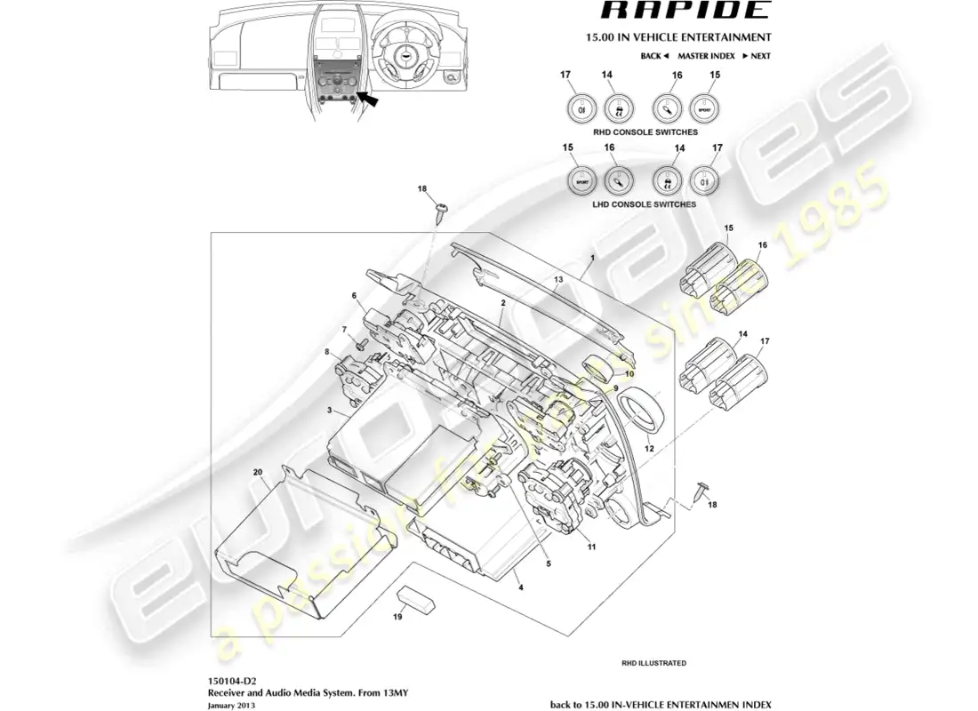 aston martin rapide (2017) media system, 13my on parts diagram
