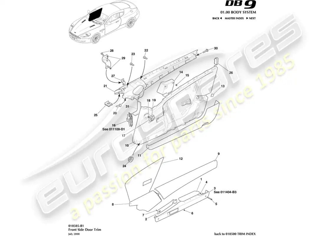 aston martin db9 (2006) door trim parts diagram