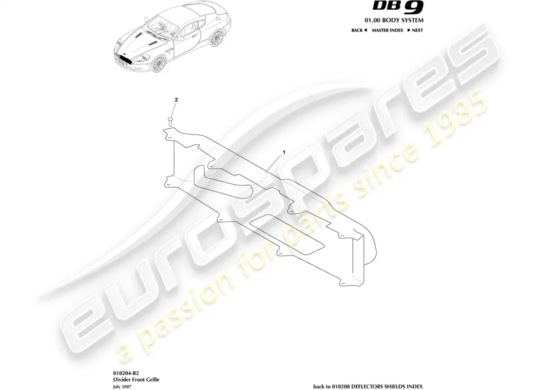 aston martin db9 (2004) divider, front grille parts diagram