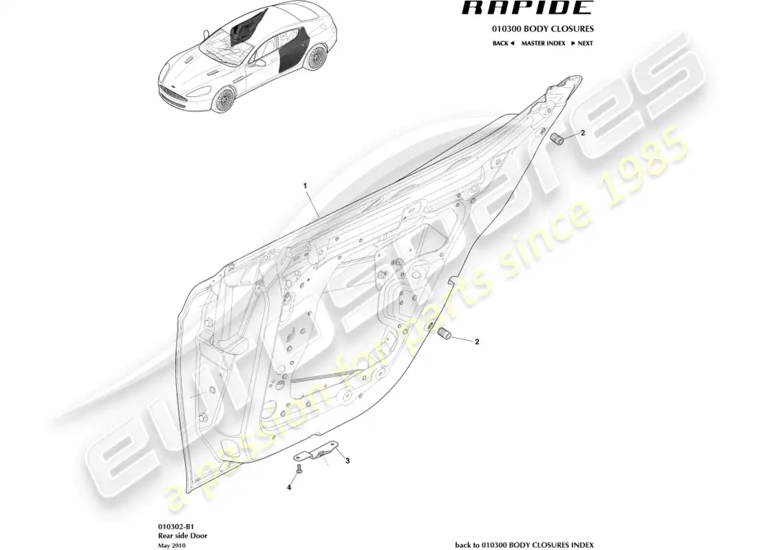 aston martin rapide (2016) rear door assembly parts diagram