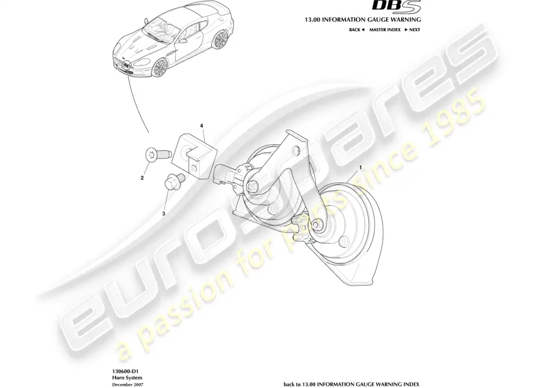 aston martin dbs (2013) horn system parts diagram