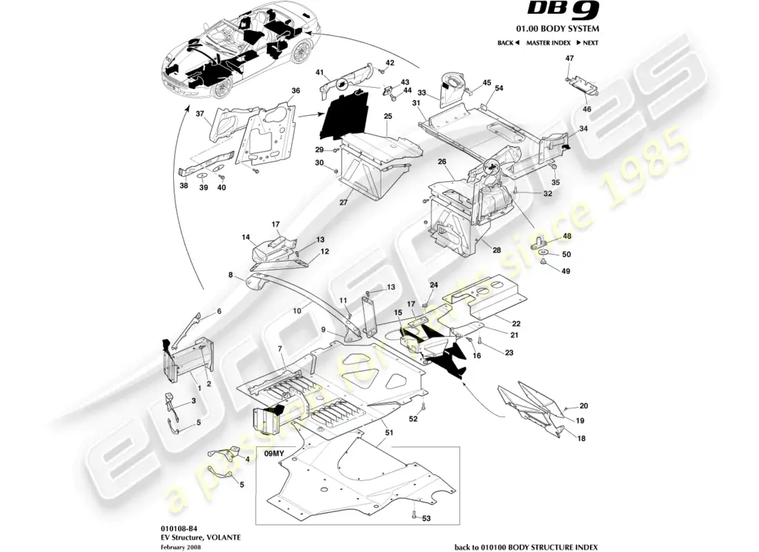 aston martin db9 (2005) ev structure, volante parts diagram