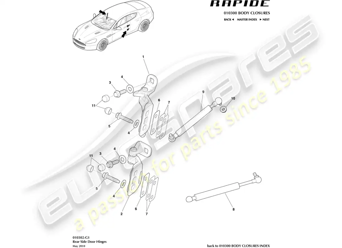 aston martin rapide (2016) rear door hinge assembly parts diagram