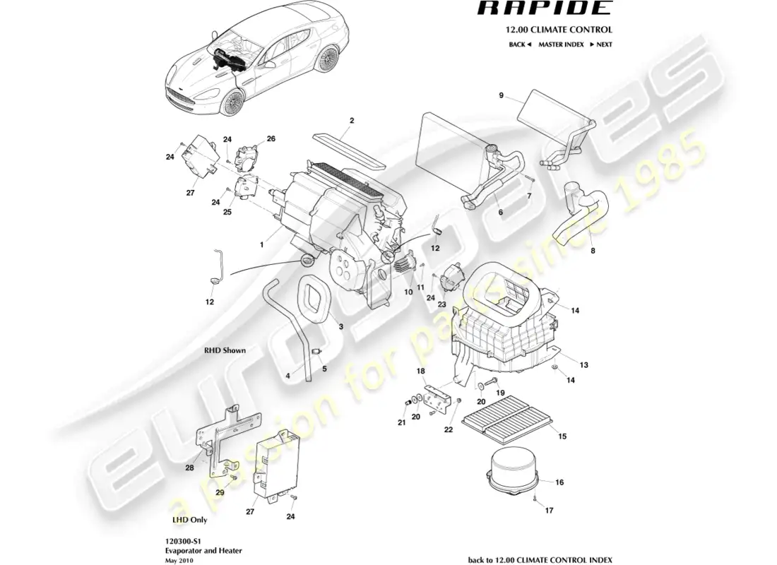 aston martin rapide (2016) hvac unit parts diagram