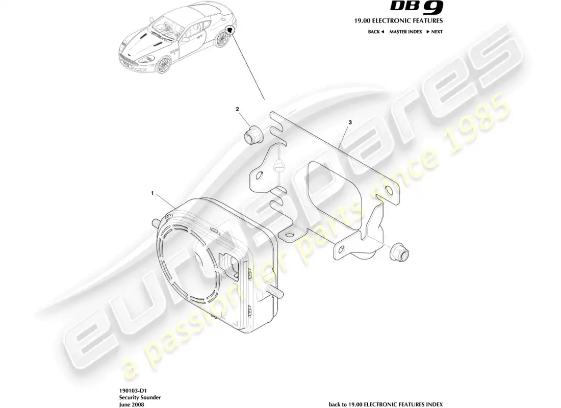 aston martin db9 (2012) security sounder parts diagram
