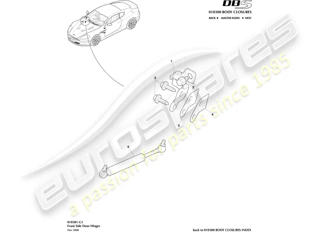 aston martin dbs (2010) door hinges parts diagram