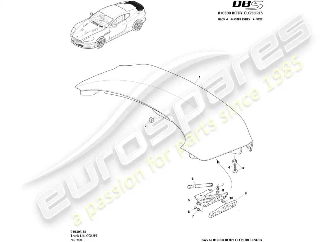 aston martin dbs (2012) trunk lid, coupe parts diagram