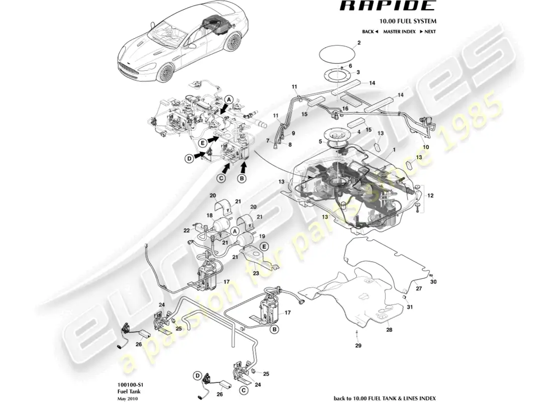aston martin rapide (2016) fuel tank assy parts diagram