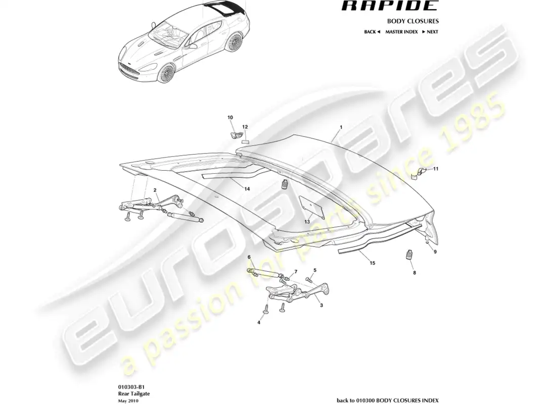 aston martin rapide (2016) tailgate assembly parts diagram