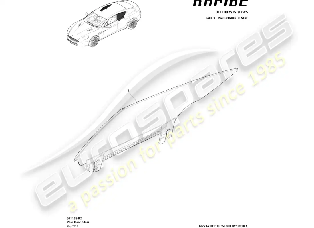 aston martin rapide (2017) rear door glass parts diagram