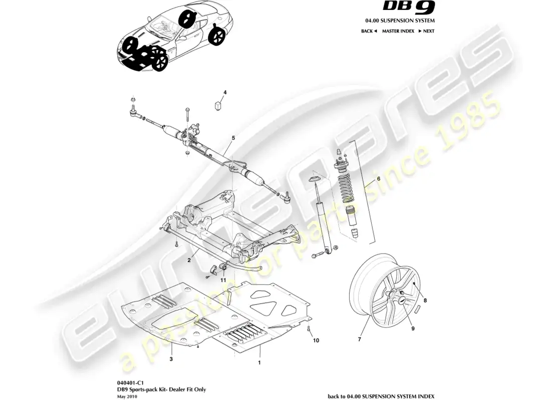aston martin db9 (2005) sports pack kit, 2007 parts diagram