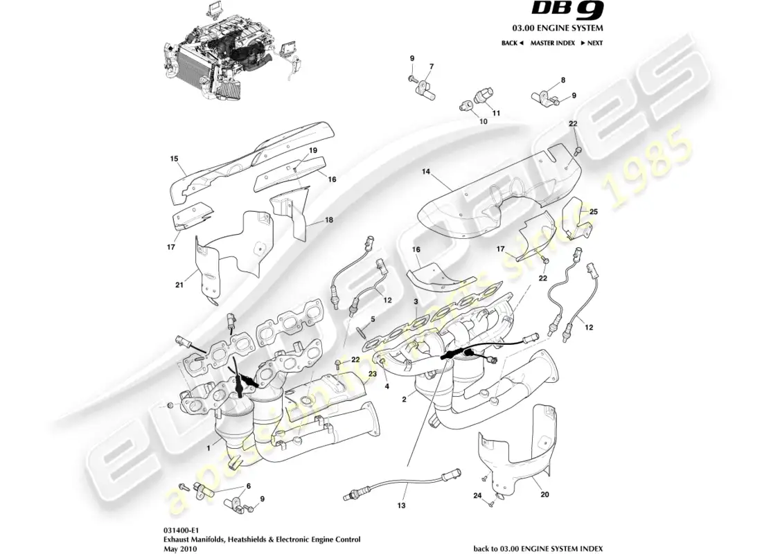 aston martin db9 (2006) exhaust manifolds parts diagram
