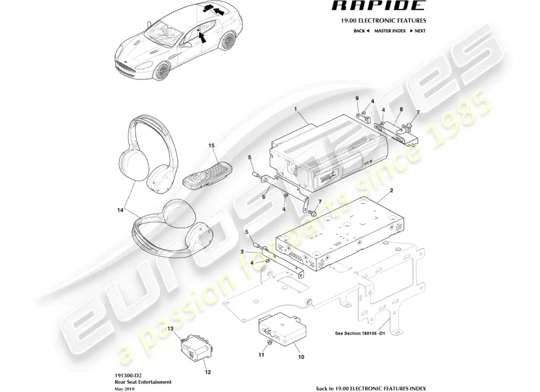 aston martin rapide (2017) rear seat entertainment parts diagram
