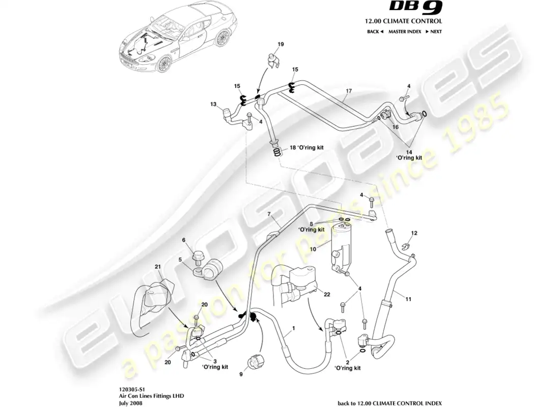 aston martin db9 (2004) air con line, lhd parts diagram