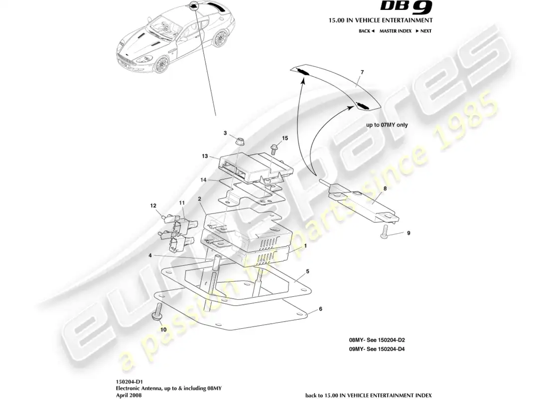 aston martin db9 (2004) electronic antenna part diagram