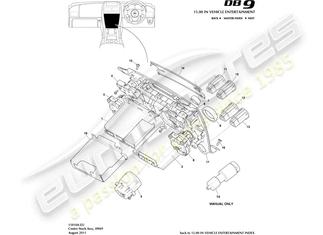 aston martin db9 (2004) centre stack, 09my part diagram