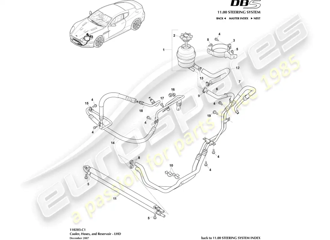 aston martin dbs (2014) cooler, hoses & reservoir parts diagram