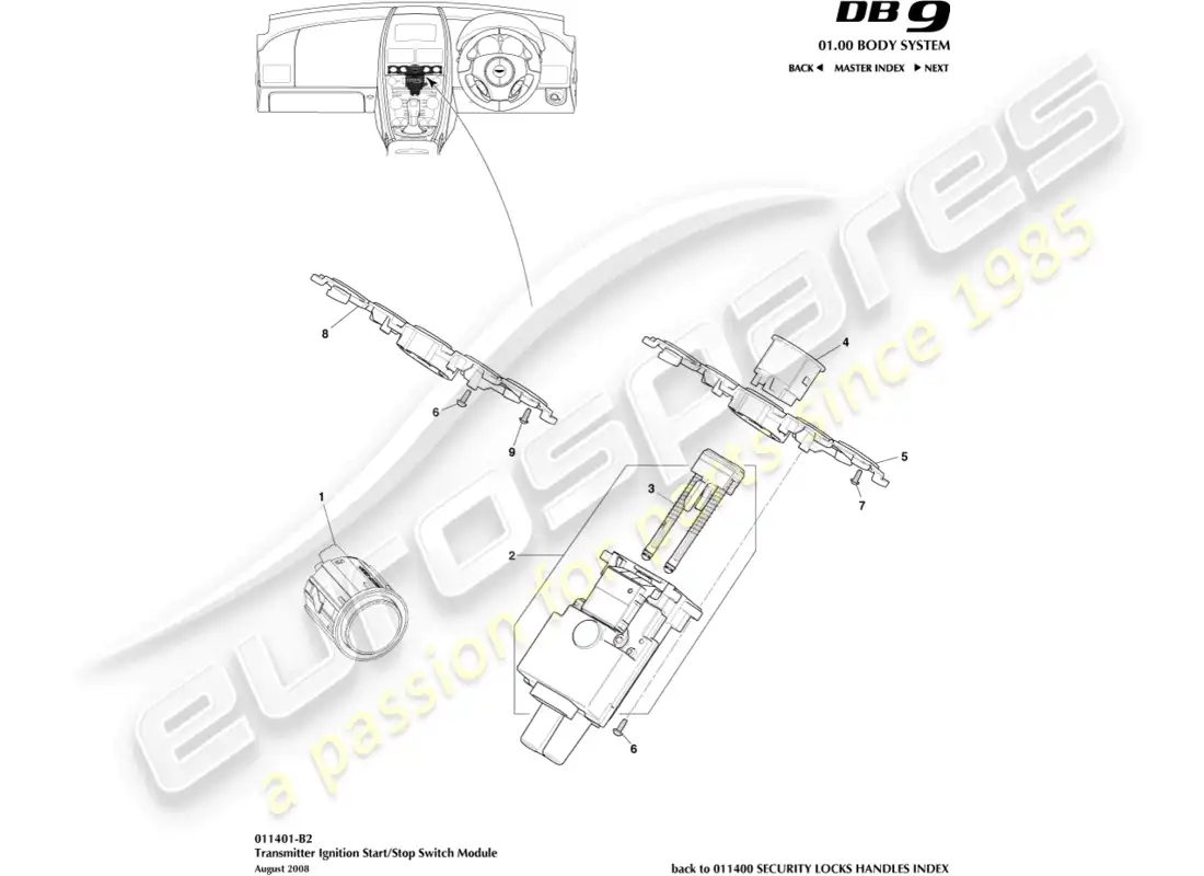 aston martin db9 (2011) start/stop module parts diagram