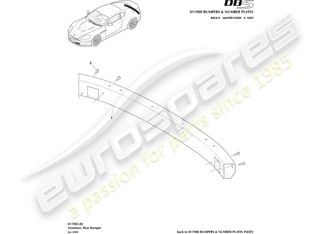 aston martin dbs (2012) rear bumper armature parts diagram