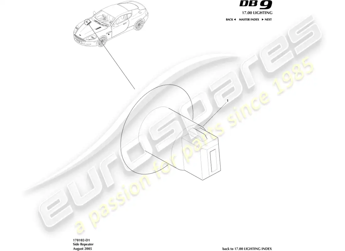 aston martin db9 (2005) side repeaters parts diagram