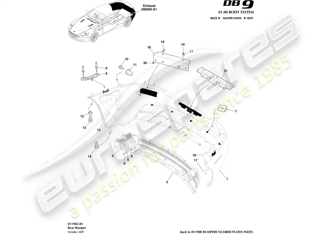 aston martin db9 (2010) rear bumper parts diagram