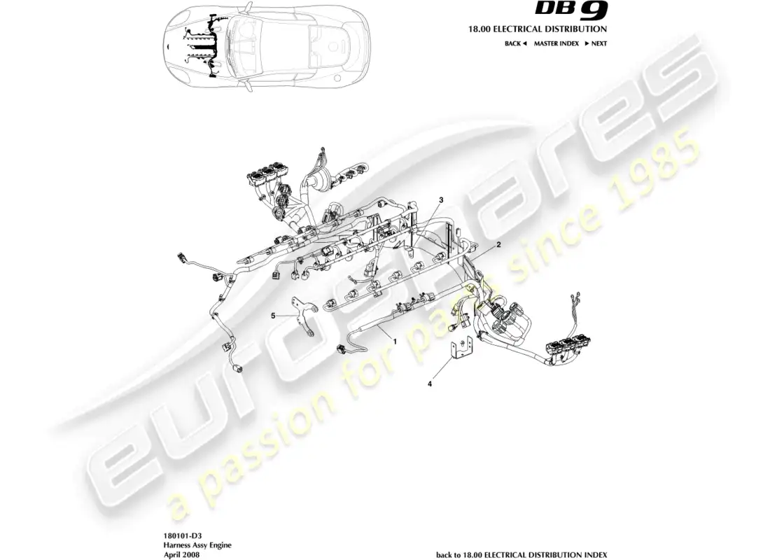 aston martin db9 (2009) engine harness parts diagram