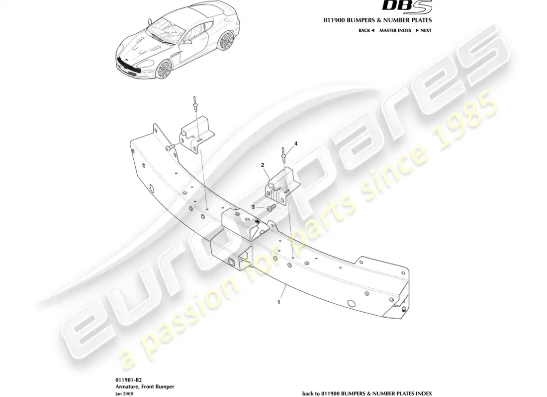 aston martin dbs (2010) front bumper armature parts diagram