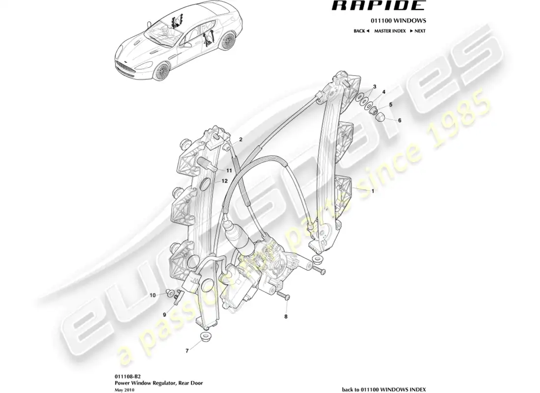 aston martin rapide (2016) rear window regulator parts diagram