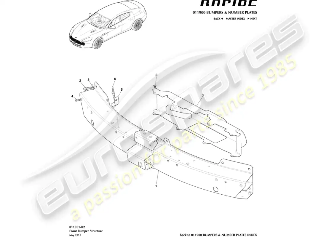 aston martin rapide (2011) front bumper structure parts diagram
