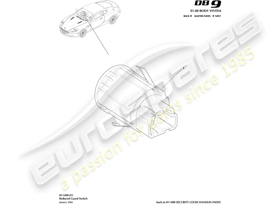 aston martin db9 (2007) reduced guard switch parts diagram