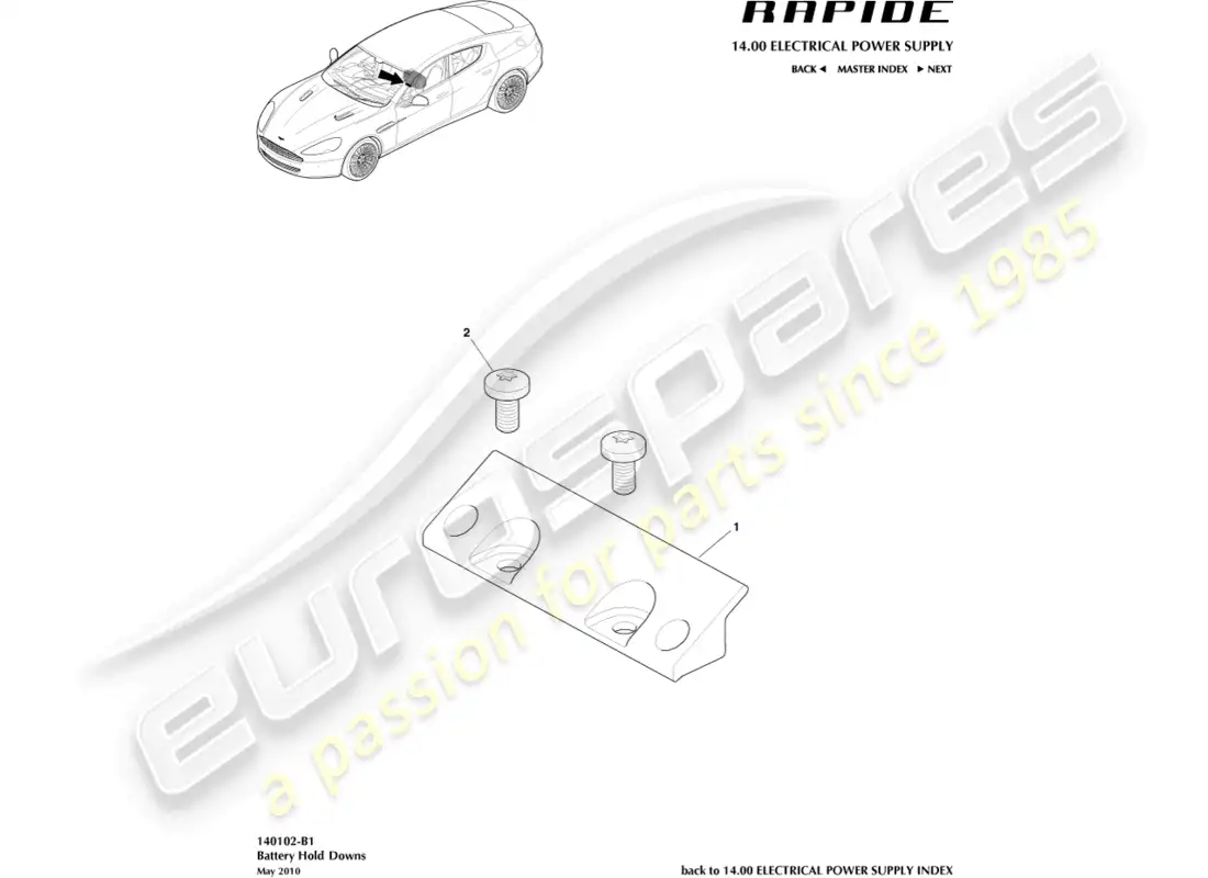 aston martin rapide (2014) battery hold downs parts diagram