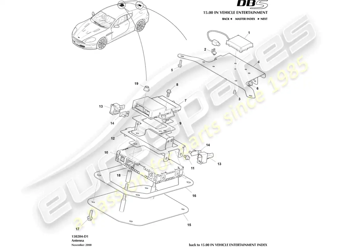 aston martin dbs (2012) sdars antenna parts diagram