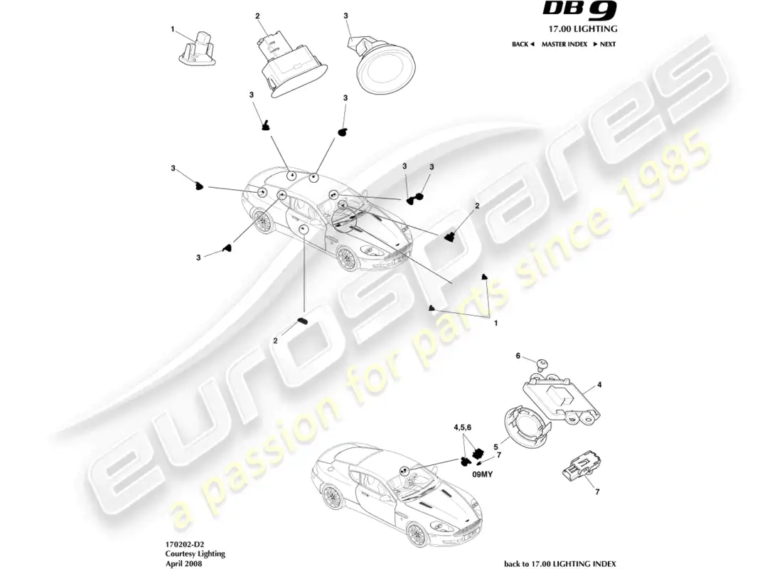 aston martin db9 (2005) courtesy lighting parts diagram