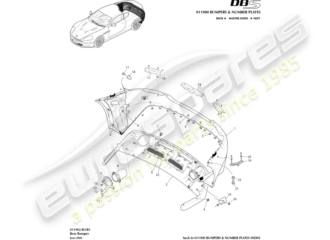 aston martin dbs (2012) rear bumper parts diagram