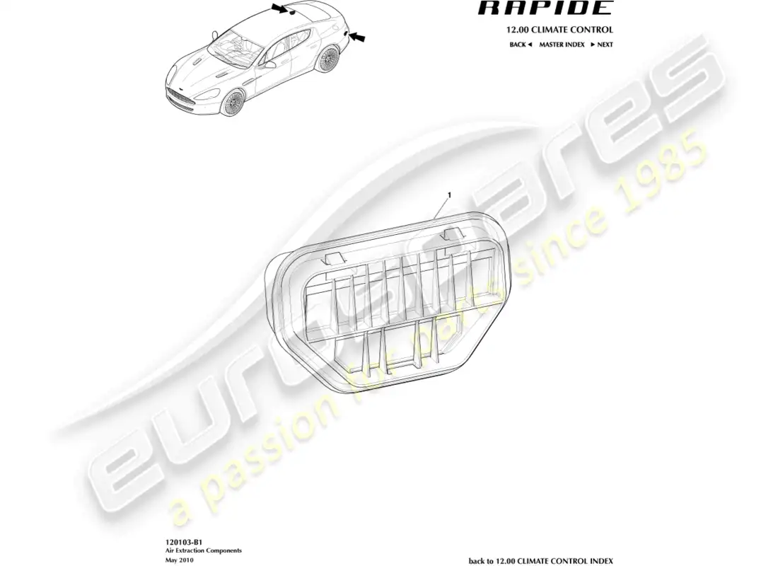 aston martin rapide (2016) air extraction components parts diagram