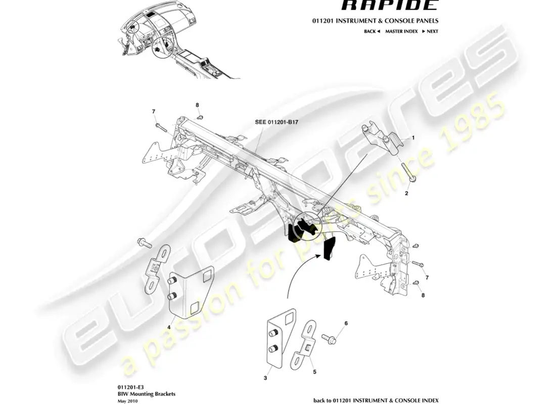 aston martin rapide (2012) ccb to biw brackets parts diagram