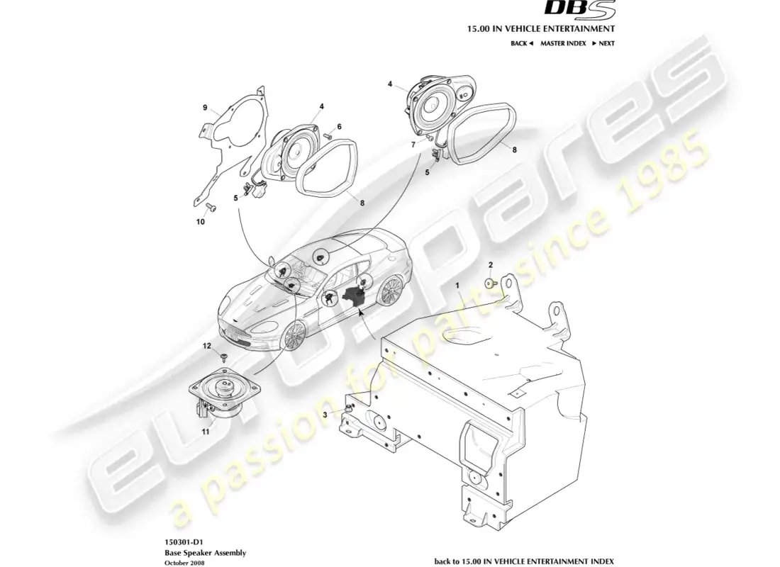 aston martin dbs (2014) speaker, base parts diagram