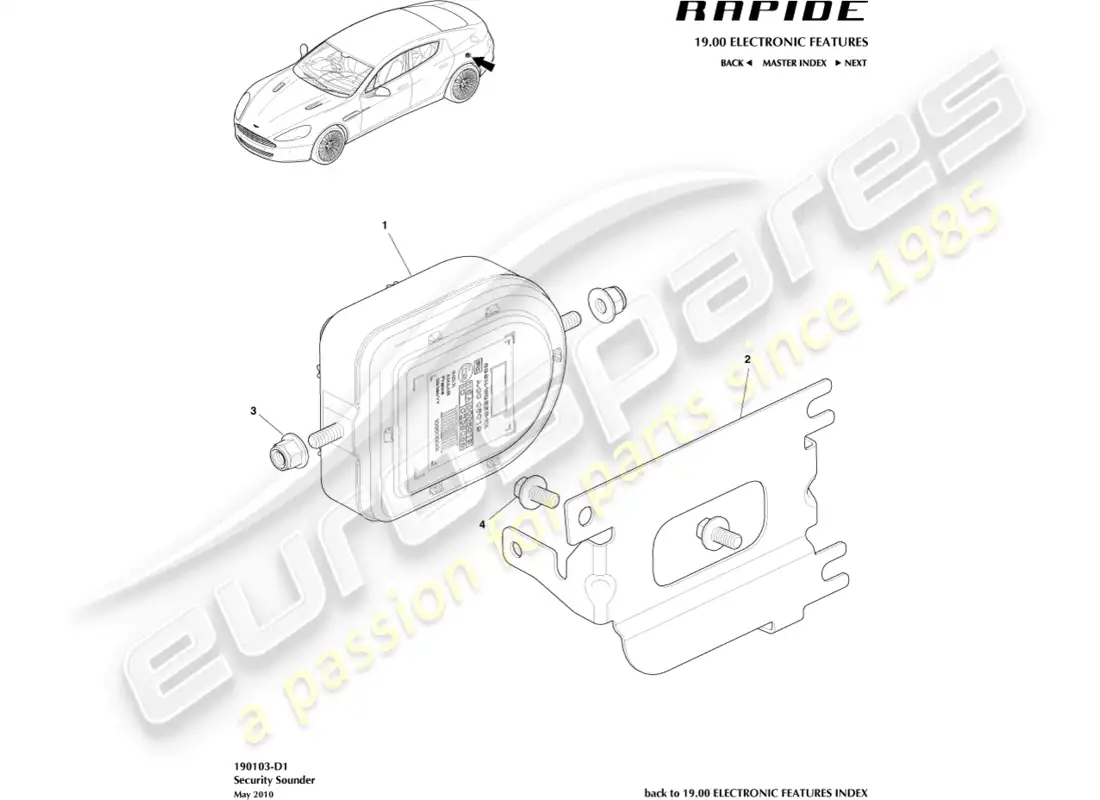 aston martin rapide (2019) alarm horns & sirens parts diagram