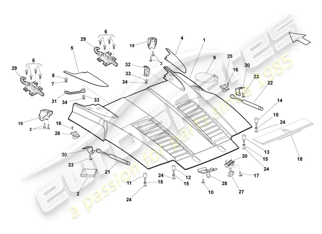 lamborghini lp550-2 spyder (2011) rear lid parts diagram