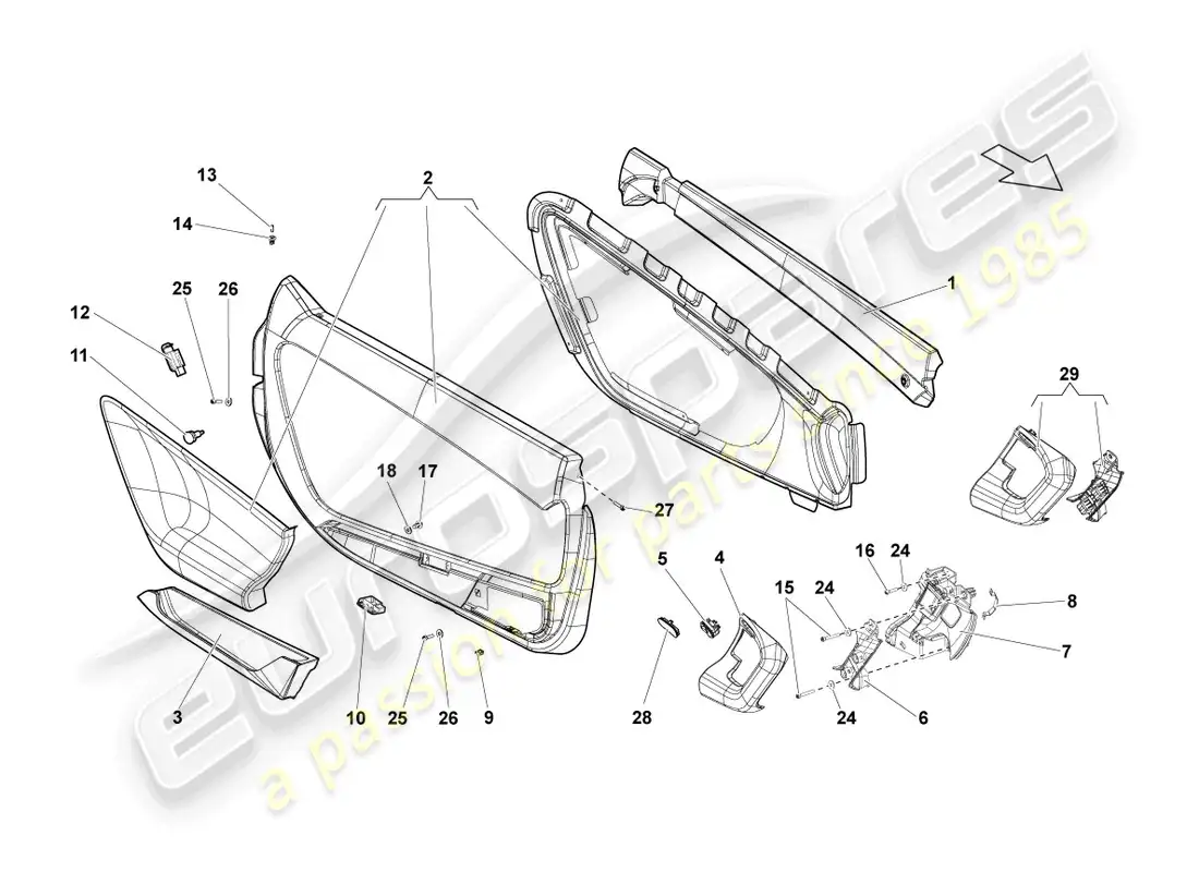 lamborghini gallardo spyder (2006) door panel parts diagram