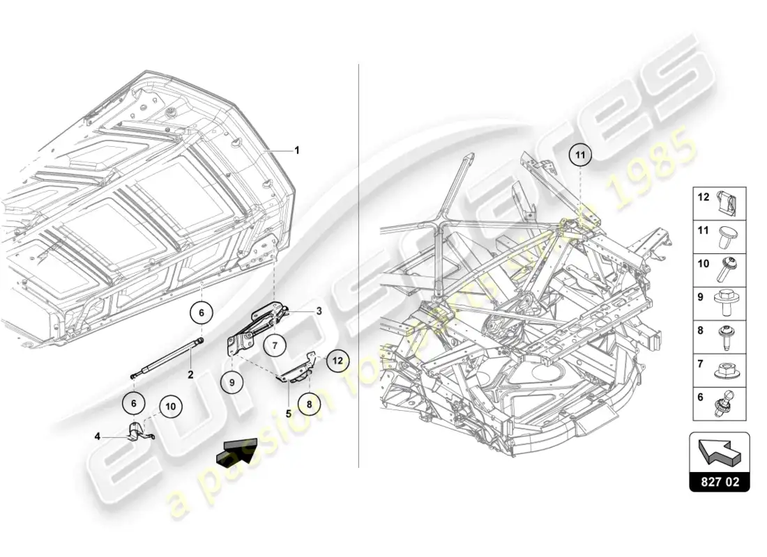 lamborghini evo spyder 2wd (2021) engine cover with insp. cover parts diagram