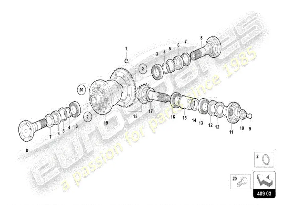 lamborghini diablo vt (1995) front axle differential parts diagram