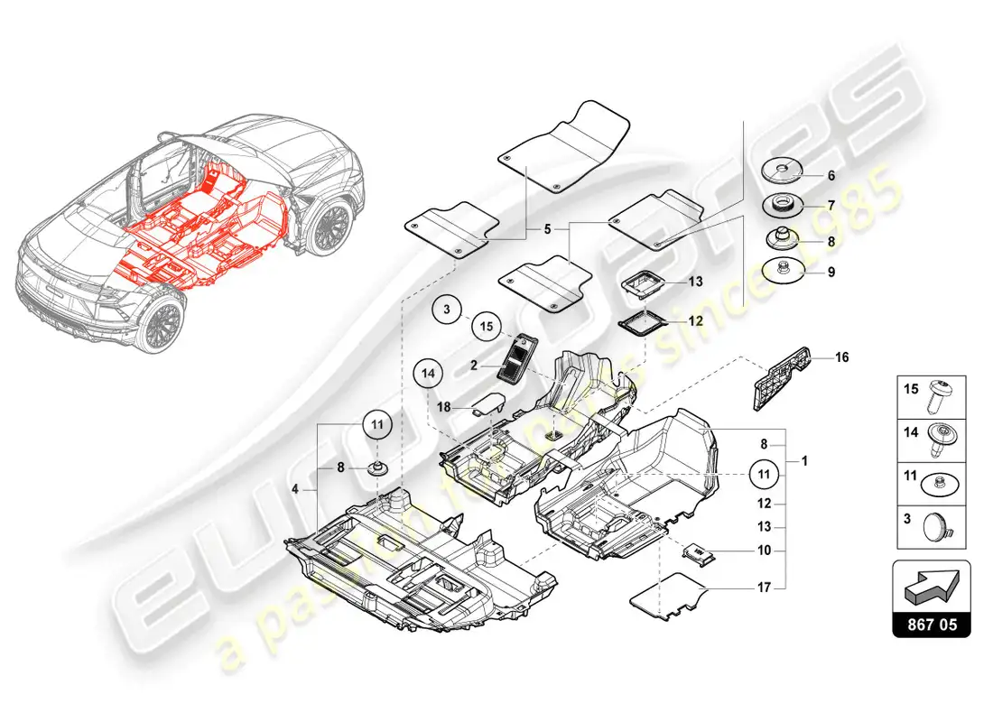 lamborghini urus (2022) protective mat parts diagram