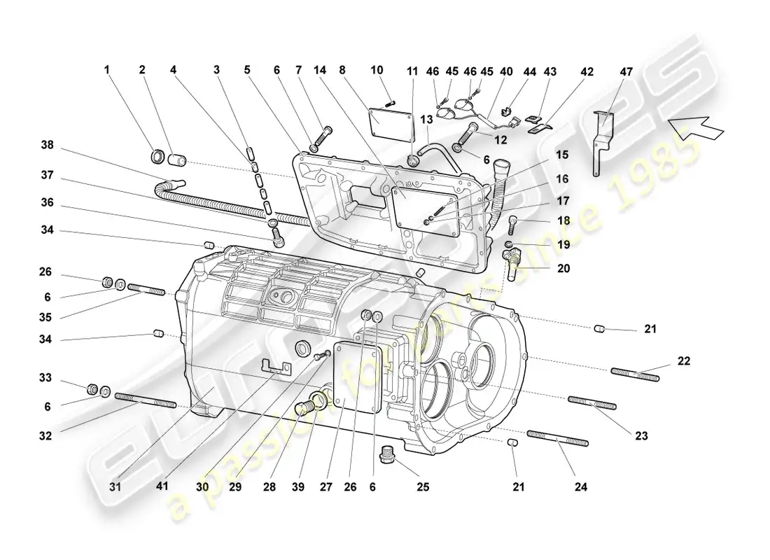 lamborghini reventon roadster gearbox housing and attachments parts diagram