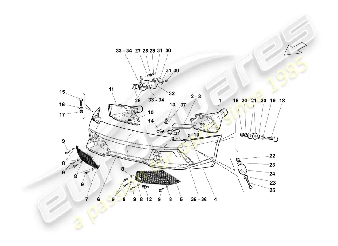 lamborghini lp640 coupe (2009) bumper front parts diagram