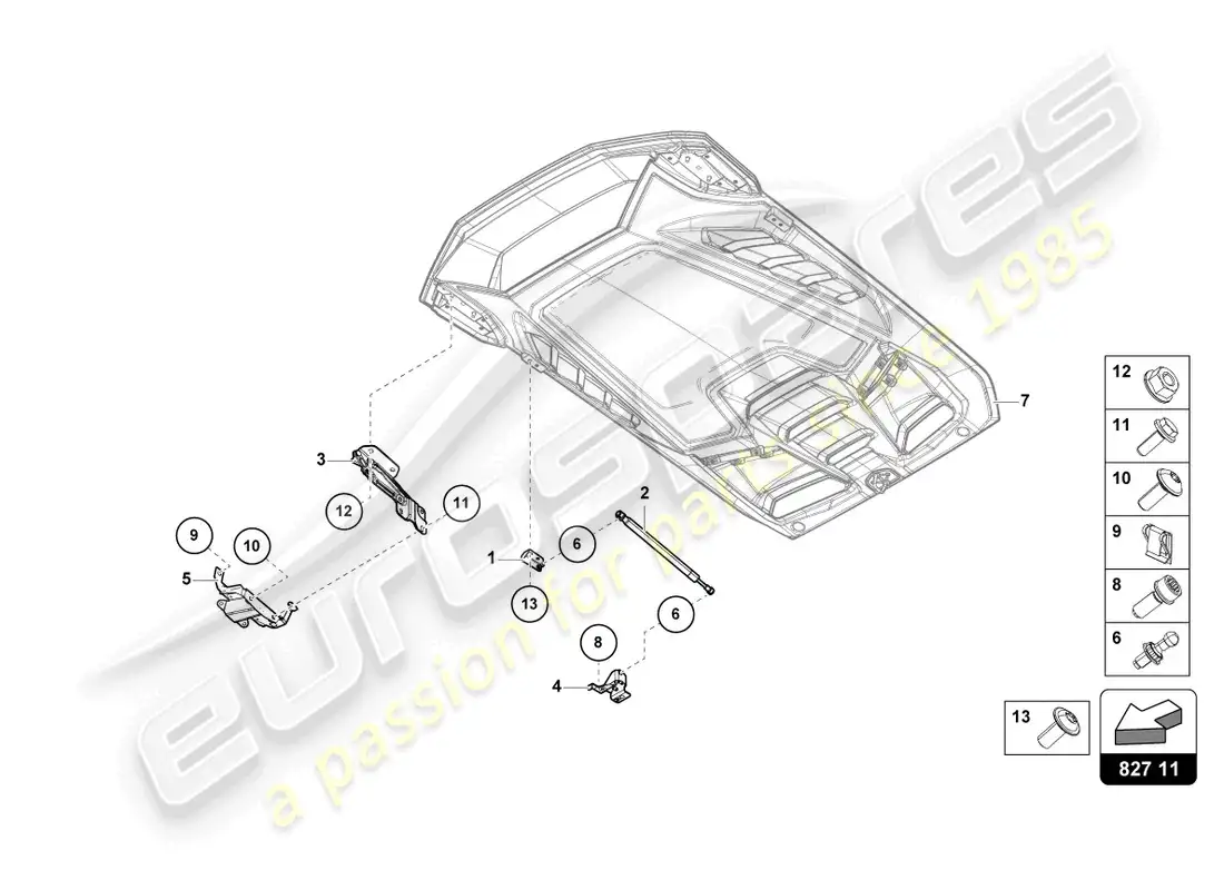 lamborghini tecnica (2024) engine cover with insp. cover parts diagram