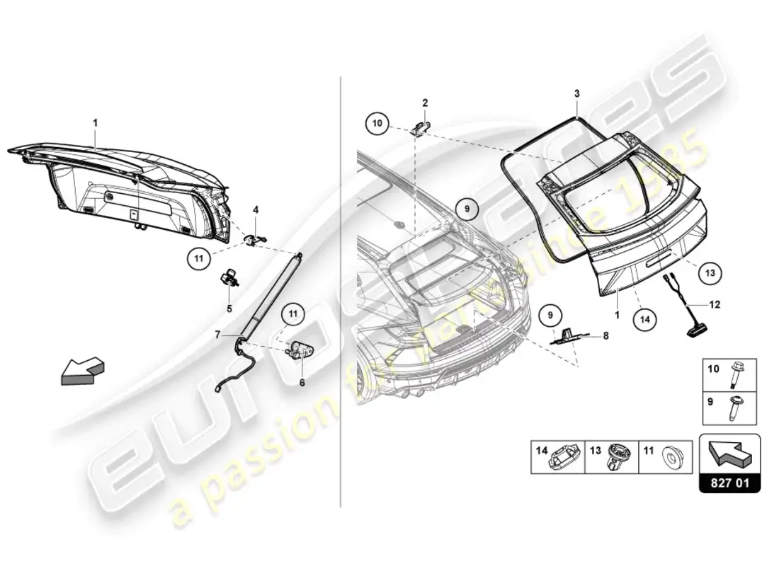lamborghini urus (2021) rear lid rear parts diagram